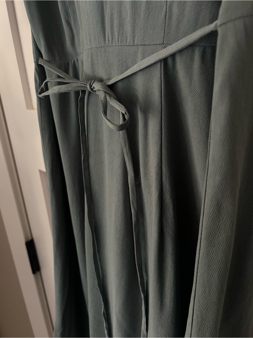 Madewell Leedra Sage Green Button Front Midi Dress Puff Sleeve Tie Waist Size 4 - Picture 6 of 12